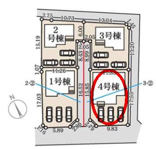 リーブルガーデンＳ高崎金古町第５　4号棟（平屋）の区画図|駐車場3台ご用意しています！並列駐車で車の出し入れもしやすいですよ！来客時も重宝します♪