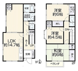 【間取り】 | 中央区横山台1丁目 中古戸建て | 3LDK　全居室収納　和室　南向きバルコニー　各部屋照明器具付