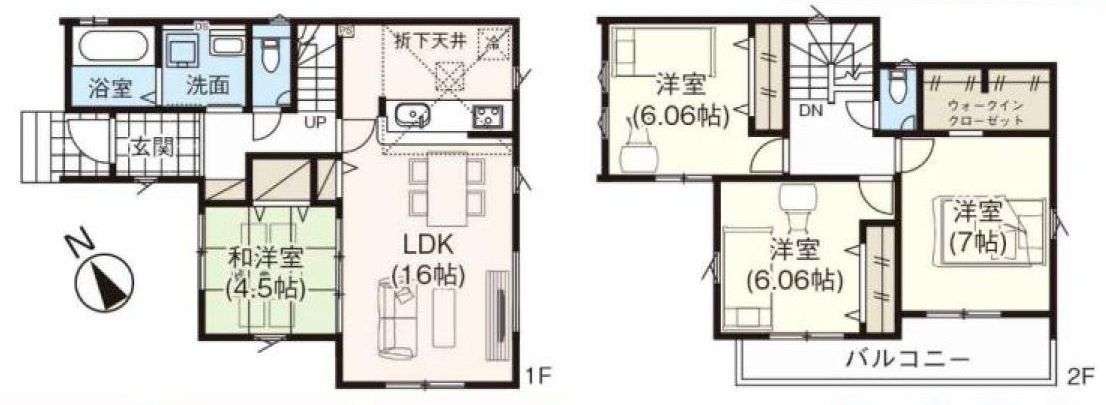 三郷市早稲田8丁目　新築戸建　全7棟　1号棟の間取り|リビング横にマルチに使える和室完備も4LDK