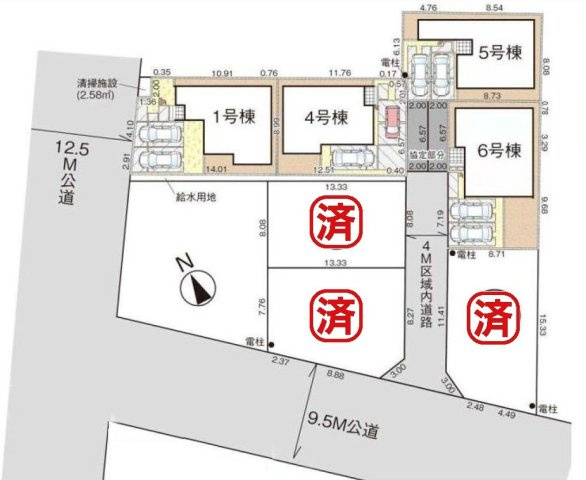 三郷市早稲田8丁目　新築戸建　全7棟　1号棟の区画図|全棟カースペース2台駐車可能