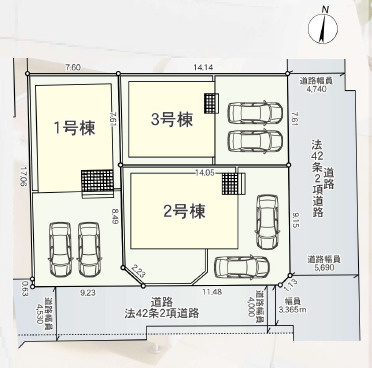 厚木市妻田西第14　新築戸建　全3棟2号棟の区画図