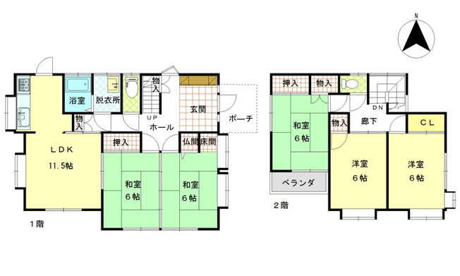 【間取り】 | 鈴張（星が丘）内外装リフォーム済み5ＬＤＫ戸建て | 2026年３月に内外装リフォーム済み５ＬＤＫ＋物置スペース　水まわり、床、壁クロス新調　床下シロアリ防除工事済み（５年保証書つき）　車３台～Ｐ可能　広い敷地214.66㎡64.93坪、お庭つき