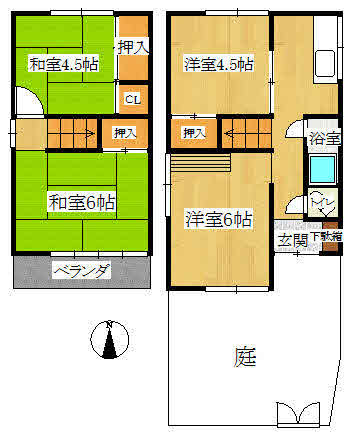 塩屋町５丁目貸戸建の間取り|日当良好　東南角地　庭付き