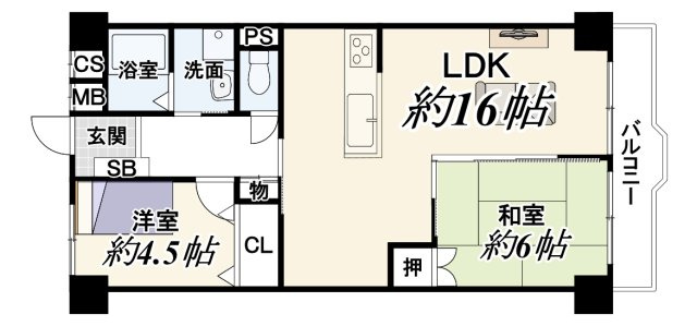 【ReDream】シャルマンコーポ神足の間取り|2LDK、価格2099万円、専有面積65.24m2、バルコニー面積5.8m2 【令和７年２月リフォーム済！】