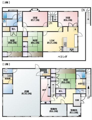 【間取り】 | 大網白里市南横川　店舗付住宅