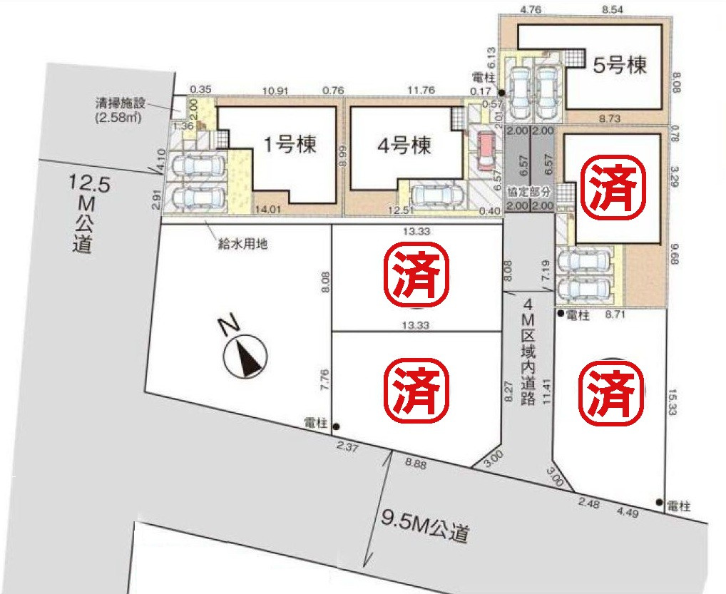 三郷市早稲田8丁目　新築戸建　全7棟　4号棟の区画図|全棟カースペース2台駐車可能