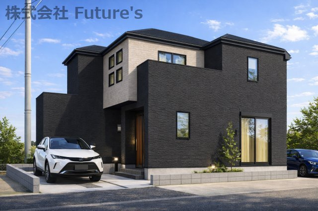 三郷市早稲田8丁目　新築戸建　全7棟　5号棟の外観パース|完成予想図にCGによる画像処理を行っています。実際とは多少異なる場合がございます。