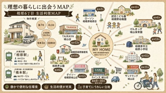 築７年　全室南向き３台駐車の注文住宅　緑区相原の地図
