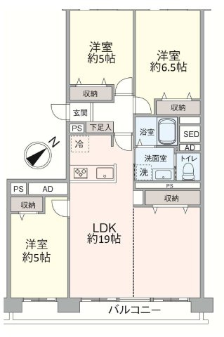 県ドリームハイツ18号棟の間取り