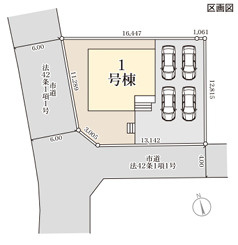 第2つくば市城山　新築戸建の区画図|カースペース並列3台可能♪庭付き！