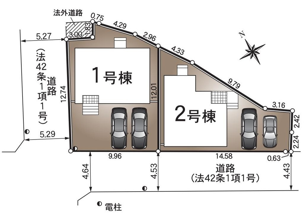 碧南市汐田町5丁目57番、58番の各一部『仲介手数料無料』新築戸建ての区画図
