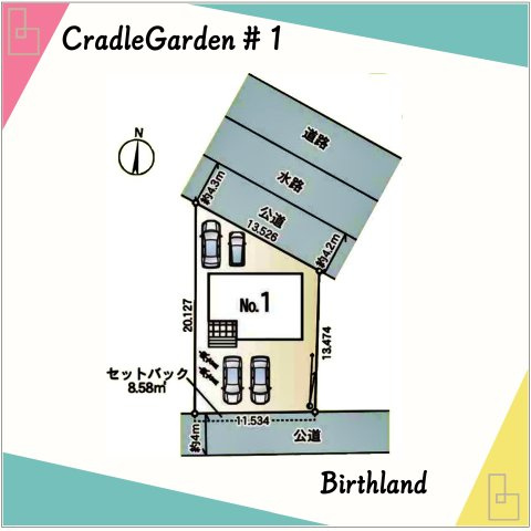 新築戸建・新築建売　足利市福居町第8　御厨小学校・協和中学校の区画図|【1号棟】南北2面道路に接道！駐車場は4台確保！