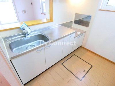 【キッチン】 | サニーブライト | ２口ガスコンロ設置可能な対面キッチンです。