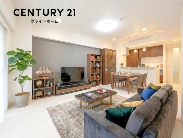 クオス金沢八景レジデンシャルステージの居間・リビング|本画像はAIがCGで家具作成しており、実際の現地に家具は設置されておりません。また、販売価格に家具等は含まれておりません。