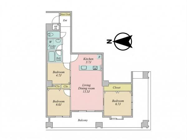 【間取り】 | ナビウス二子玉川園 | 販売価格：８，９８０万円　間取り：３ＬＤＫ　空室（ご見学可能ですのでお気軽にお問合せ下さい）