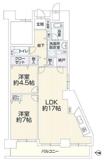 【間取り】 | ファミールハイツ上野芝3番館 | 専有面積:70.21平米　バルコニー面積:10.57平米　間取り:2LDK＋納戸