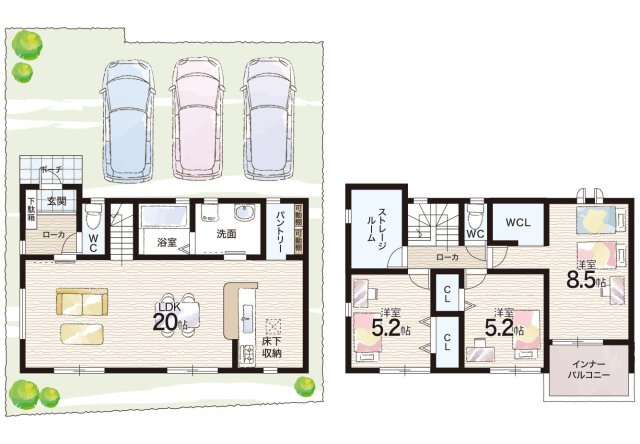 ●北葛城郡上牧町中筋出作　第3期　新築一戸建ての間取り|2号地