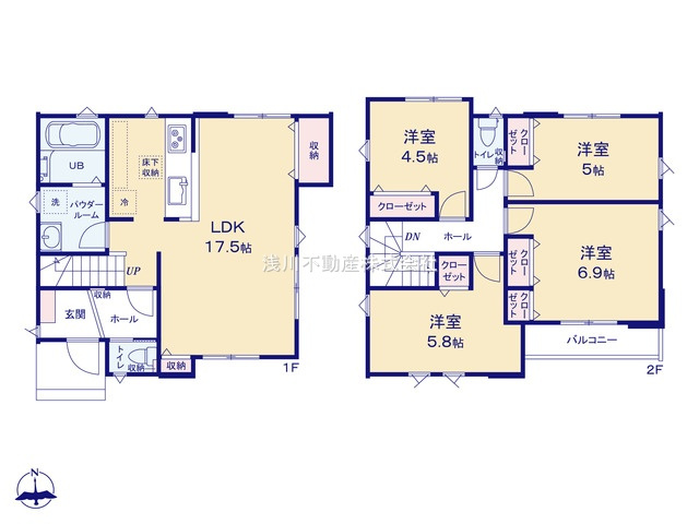 八王子市　上野町　新築一戸建て　１期の間取り|～南向き4LDK　開放感のあるワンフロアリビングの間取り～