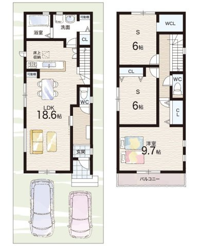 京都市伏見区久我森の宮町　第1期　新築一戸建ての間取り|2号地