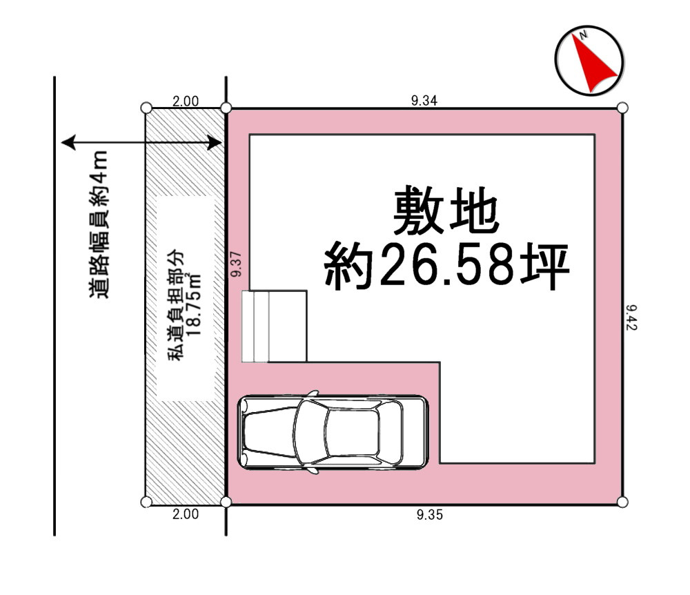 明石市魚住町西岡2期　土地の土地図|敷地面積約26.58坪！前面道路4ｍ、間口は9.37ｍございます！