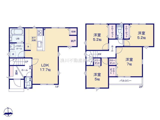 八王子市　上野町　新築一戸建て　１期の間取り|～南向き4LDK　開放感のあるワンフロアリビングの間取り～