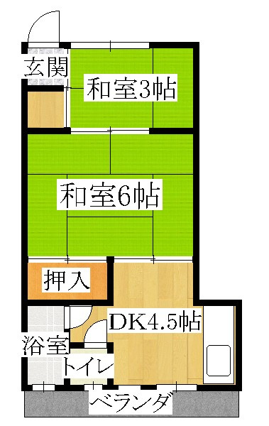 第二花丸荘の間取り|お風呂に窓あり