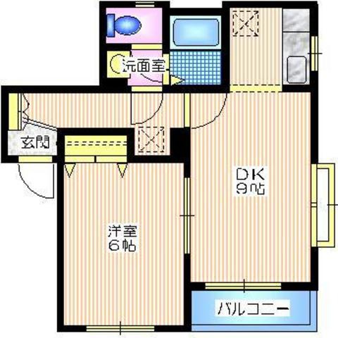 メゾンカルミアの間取り|２Ｆ角部屋２面採光　南東向きで日当り風通しが良い１ＤＫ