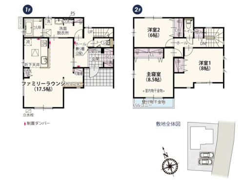 【間取り】 | 玄関のシューズクローゼットはベビーカーや洗車道具などを収納できて玄関をスッキリ整理整頓できます！3帖以上の洗面所は洗濯作業や入浴の際スムーズに動ける広さです♪