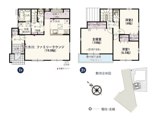【間取り】 | 19帖のLDKはソファーなど大きな家具を置ける開放的な空間です♪キッチン奥のフリー収納スペースはカウンター付きなので食品のストックの他にも書類整理をしたり使い方は様々！