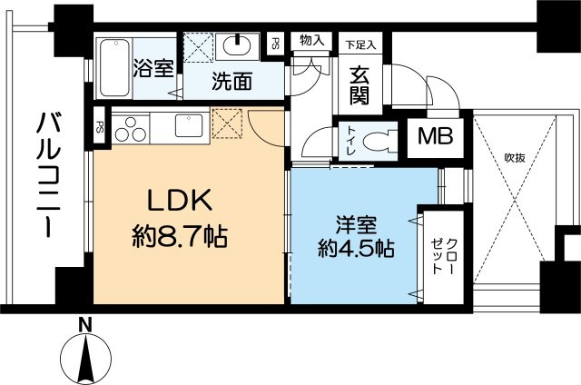阪急西宮マンションの間取り|利回り3.60％
1LDK　専有面積：37.88㎡