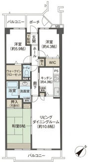 【間取り】 | コスモ若葉ナチュール2階 | 窓が南東側の為、日当たり良好