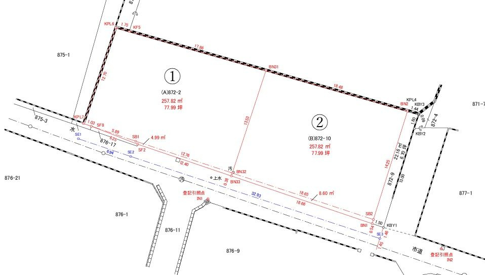 朝倉市堤　売り土地【1号地】の区画図