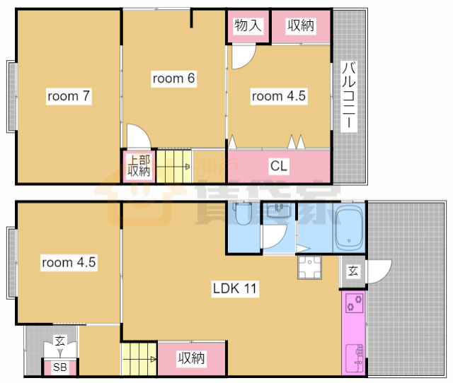 神戸市長田区五番町３丁目の一戸建ての間取り