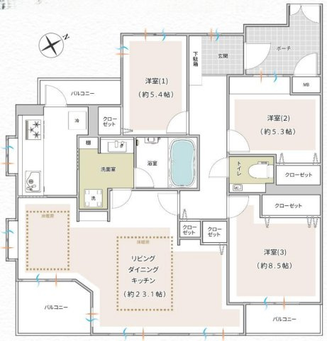 グランツオーベル本牧三溪園【仲介手数料無料】の間取り