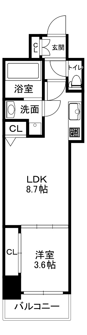 大阪市中央区材木町の賃貸マンションの間取り