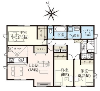 【間取り】 | 金武町金武（全4棟）4号棟 | 4号棟（新築平屋）