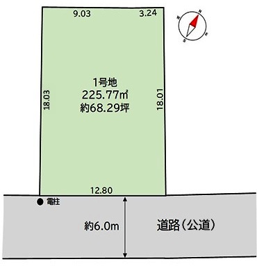 狭山市狭山台3丁目　建築条件なし売地　西武新宿線『狭山市駅』徒歩22分　【狭山台小学区】の区画図