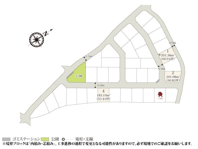 【区画図】 | 大規模分譲地の一部となっているため、ご近所づきあいも安心です。分譲地内には、子育て世帯も嬉しい公園があります。