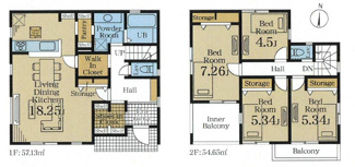 【間取り】 | 茅ヶ崎市下寺尾  1号棟 | 4LDK　1階掃き出し窓シャッター付　インナーバルコニー+バルコニー　浴室乾燥機+窓　WIC　パントリー　リビング収納　SIC　LDK18.2帖
