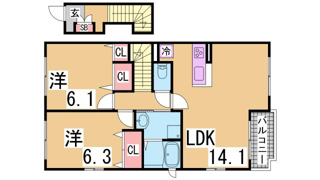 神戸市須磨区東落合２丁目のアパートの間取り
