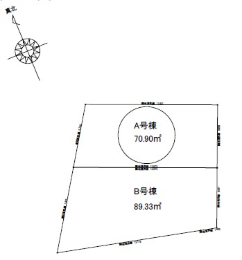 江戸川区中葛西１丁目　建築条件付き売地　全２棟の区画図|参考プラン　Ａ区画：土地価格４８３０万円（敷地面積７０．７０㎡）参考プラン１１５．０９㎡２ＳＳＬＤＫ建物価格２３５０万円