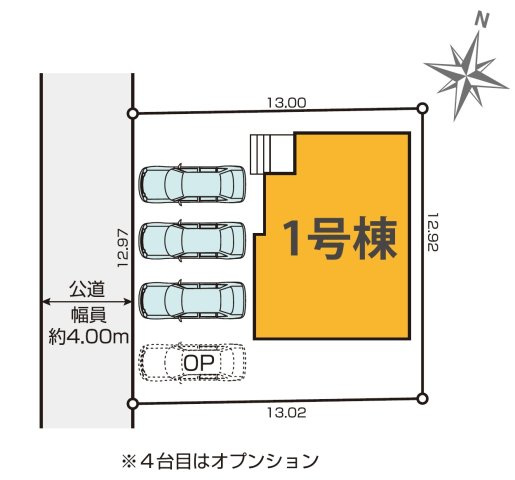 入間市大字小谷田・全1棟　新築一戸建　～1部屋増やせる～の区画図|カースペース並列3台（オプション工事追加でもう1台可能）
