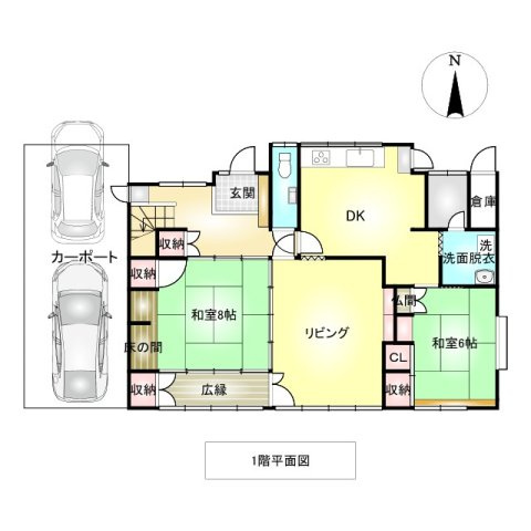 【収納多いです！】高知市福井東町　中古一戸建ての間取り|1階間取り　南向きリビングです☆