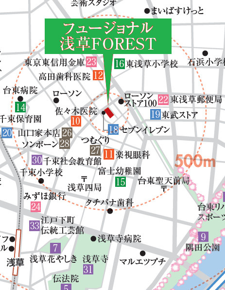 フュージョナル浅草FORESTの地図
