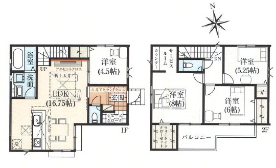 坂戸市仲町新築戸建の間取り