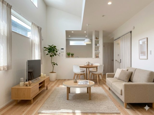 練馬区田柄1丁目　堂々完成　快適コンパクト邸宅の居間・リビング|※配置の家具や小物はAIによるイメージで、販売価格には含まれません。