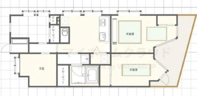 【間取り】 | ロアーブル・サン南橋本 | 3LDKは、リビングダイニングキッチンと3つの居室がある間取り。ファミリー層に非常に人気の高い間取りで、広々としたリビングで家族団らんを楽しみ、個室でプライベートな時間も確保できるのが大きな魅力です。