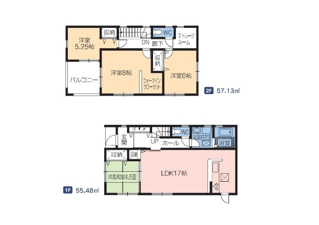 渋川市中郷　中古一戸建て住宅の間取り|建物面積105.16㎡　ウォークインクローゼット・各部屋収納付きで便利です！インナーバルコニーなので突然の雨でもお洗濯物も安心です♪