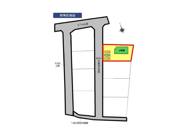 渋川市中郷　中古一戸建て住宅の区画図|3号棟　区画図　西側接道幅員約6.0ｍ			
