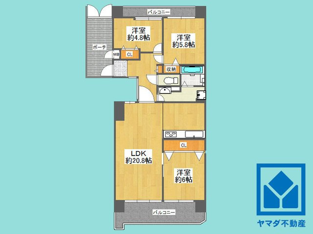 パラツィーナセシリア仁川弐番館の間取り|3LDK、専有面積75.84平米、バルコニー面積18.08平米、10階建て5階部分。
